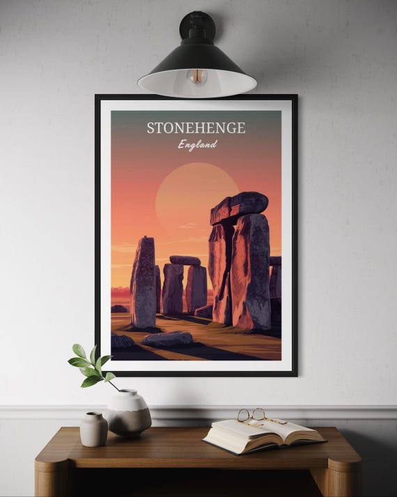 Stonehenge Sunset Poster Ancient Landmark Wall Art England Travel Print Prehistoric Monument Decor Uk Landscape Illustration Europe