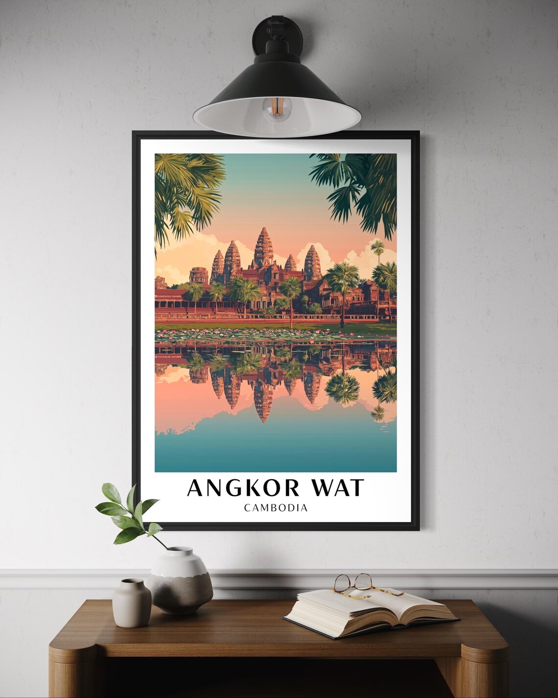 Angkor Wat Travel Poster, Cambodia Temple Illustration