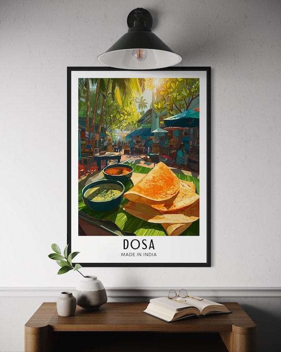 Dosa Indian Street Food Crepe Crispy Illustration Market Scene Poster