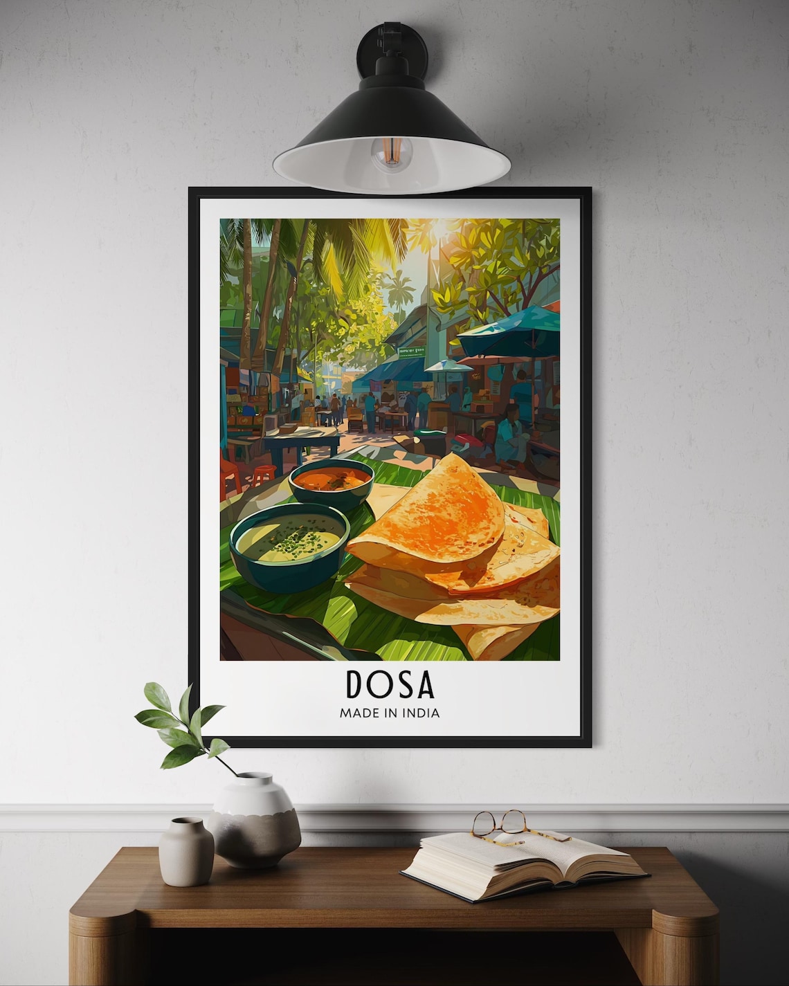 Dosa Indian Street Food Crepe Crispy Illustration Market Scene Poster