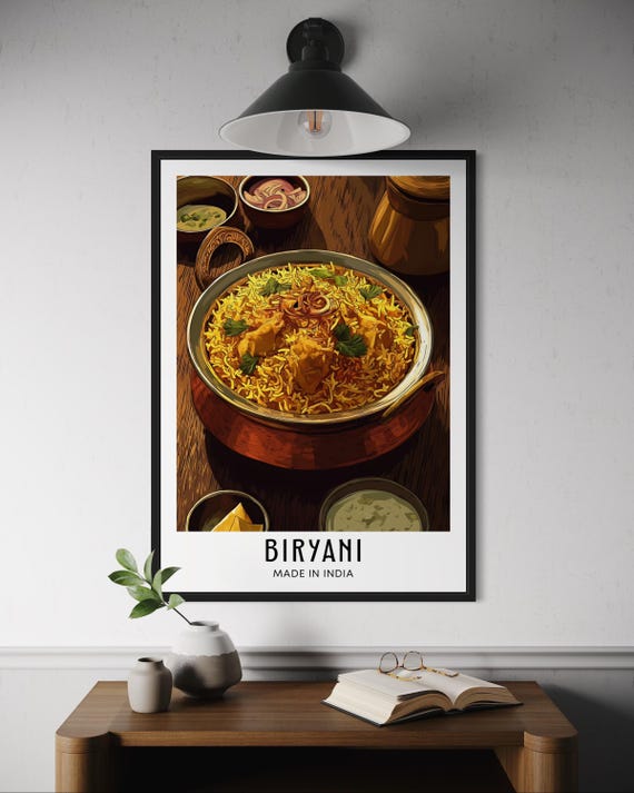 Biryani Poster Rice Dish Wall Art South Asian Food Print Spiced Chicken Curry Kitchen Decor India Cuisine Illustration Gift