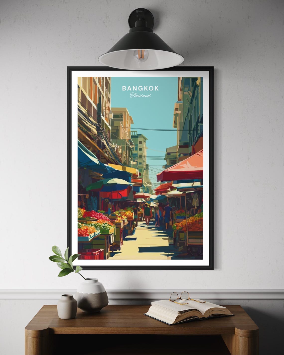 Bangkok Street Market Wall Art Thailand Travel Poster Night Print Asian Food Decor Vibrant City Artwork Gift