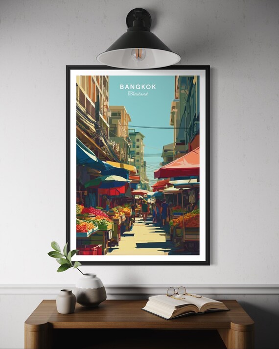Bangkok Street Market Wall Art Thailand Travel Poster Night Print Asian Food Decor Vibrant City Artwork Gift