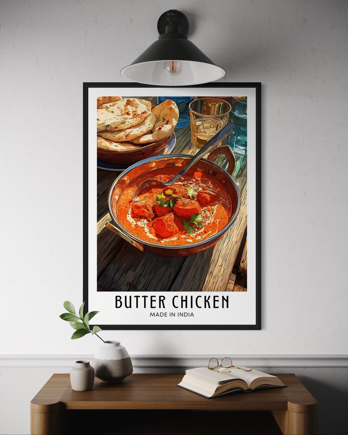 Indian Butter Chicken Copper Kadai Curry Naan Bread Art Poster