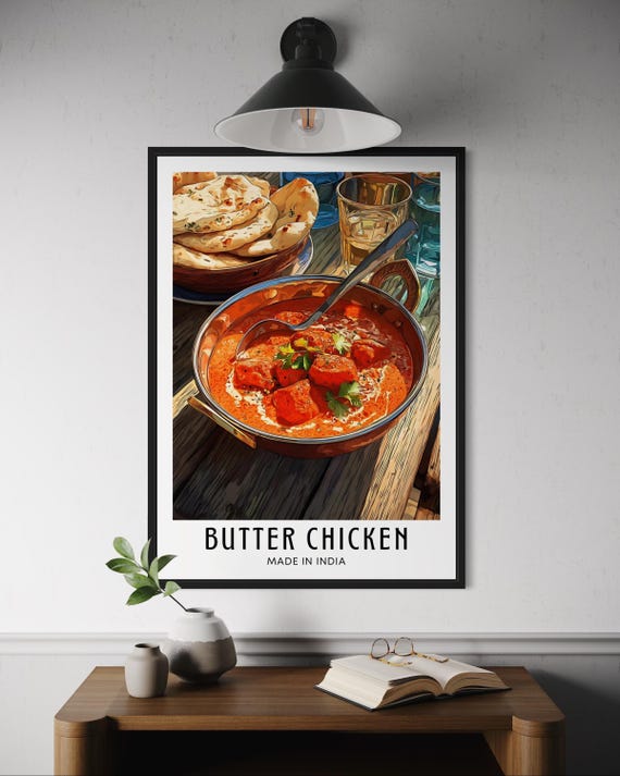 Butter Chicken Food Poster Traditional Curry Wall Art Kitchen Decor Spiced Dish Print India Restaurant Asia