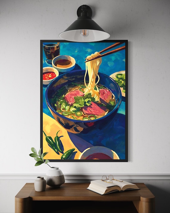 Pho Poster Vietnam Noodle Soup Wall Art Painterly Food Illustration Southeast Asian Kitchen Decor Artistic Vietnamese Cuisine Print