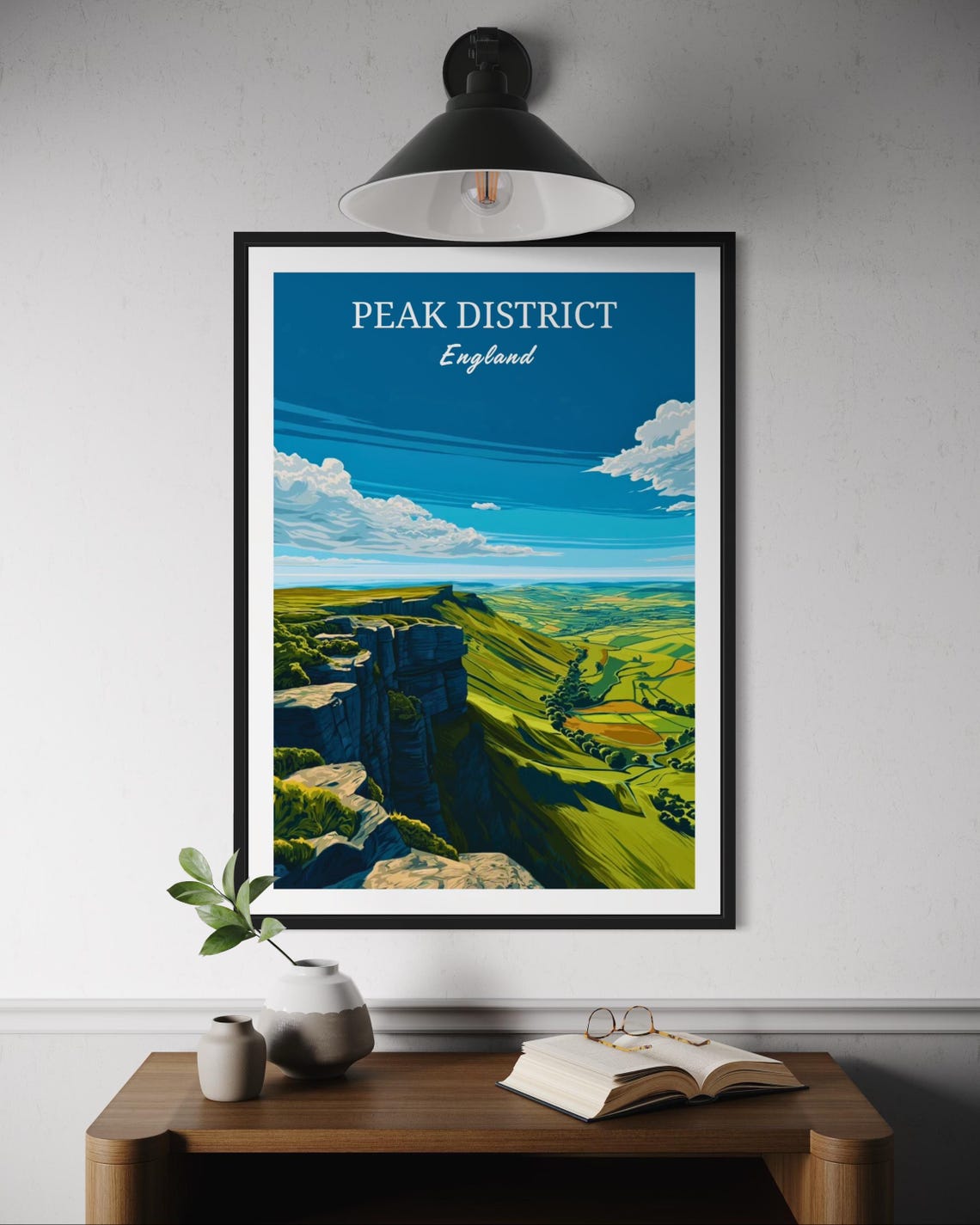Peak District England Cliff Landscape Vintage Travel Style Poster