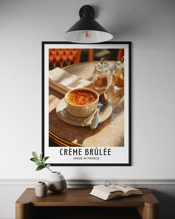 Crme Brle French Dessert Poster Custard Cake Wall Art Pastry Kitchen Decor Illustration Print France Travel