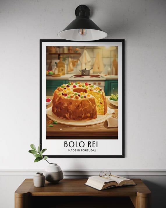 Bolo Rei Poster Traditional Portuguese Christmas Cake Wall Art Festive Sweet Bread Print Portugal Kitchen Decor Holiday Food