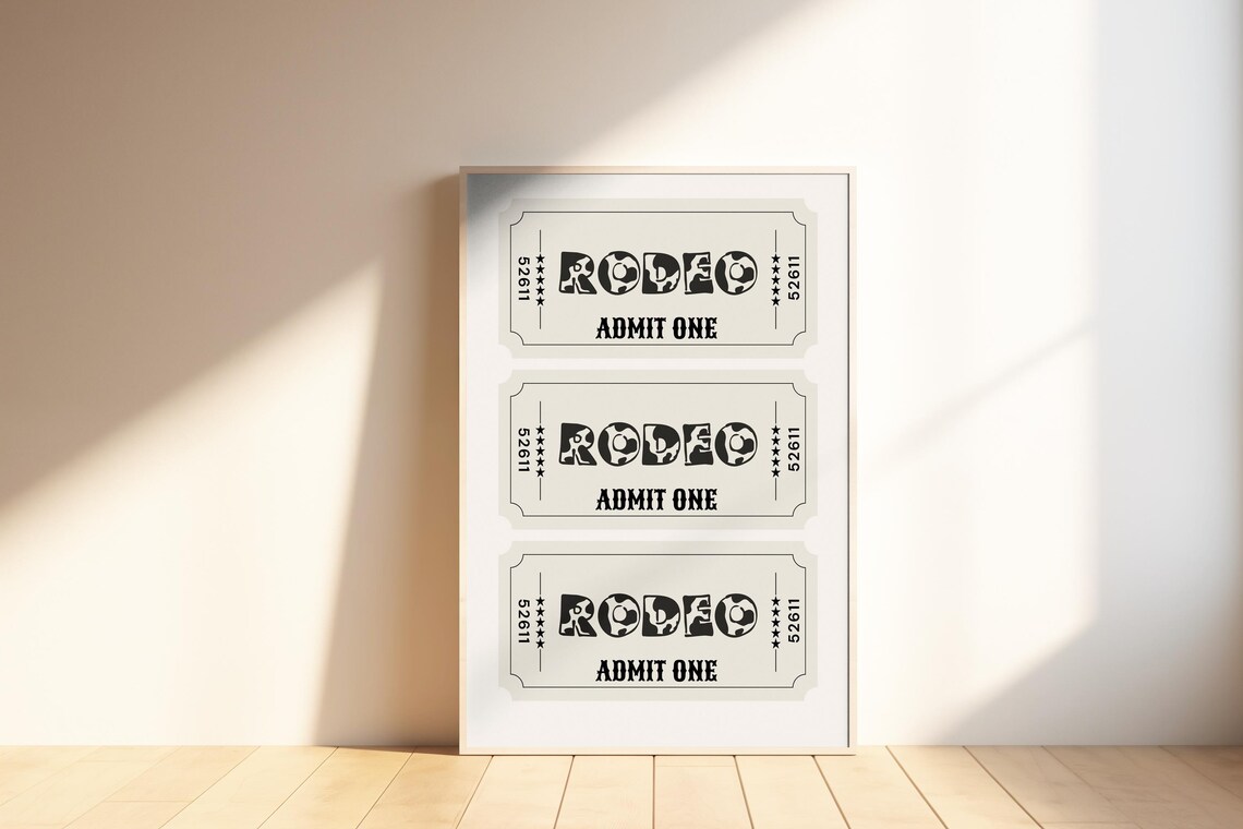 Rodeo Admit One Cow Spot Ticket Trio Preppy Western Wall Art - Image 2
