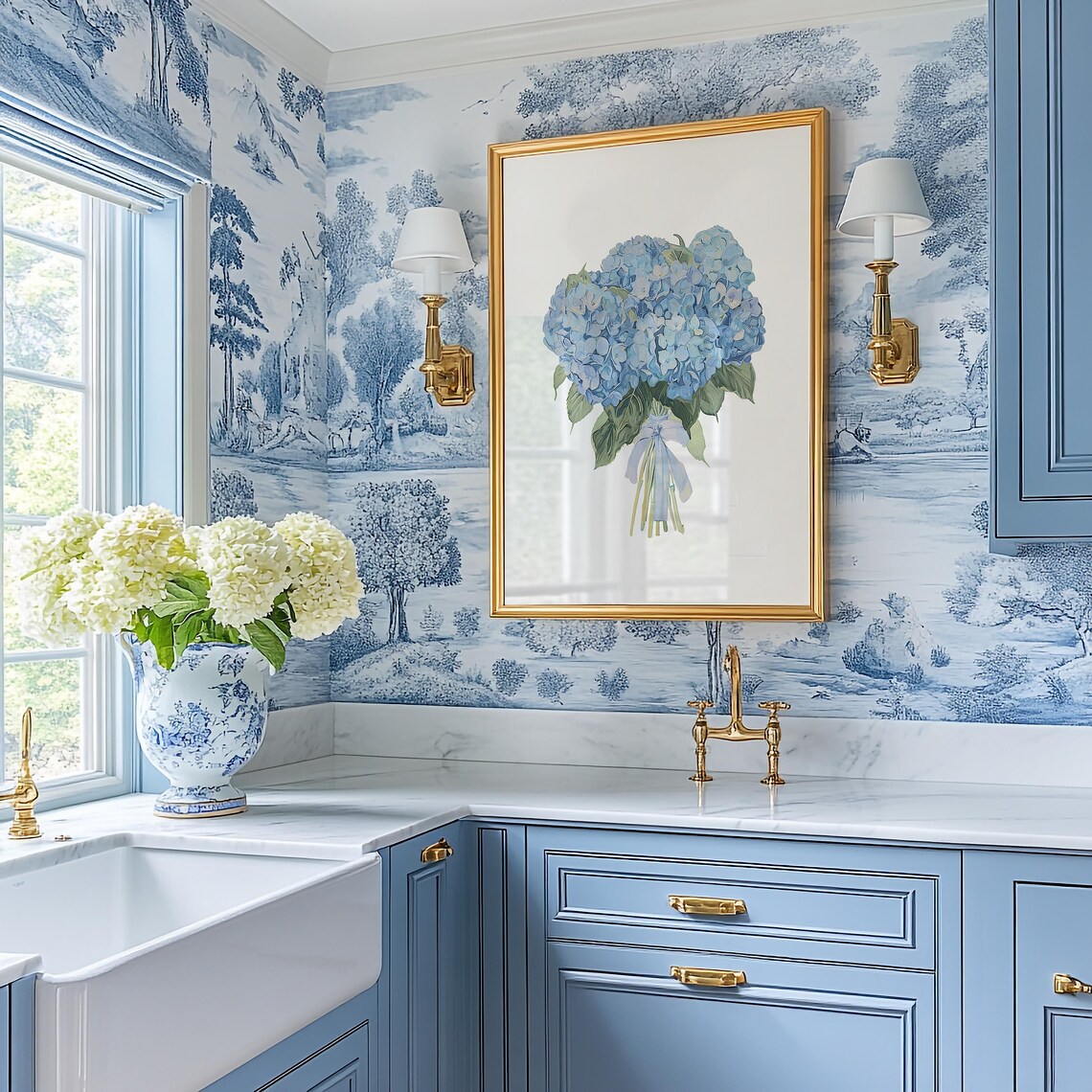 Blue Hydrangea Watercolor Art Print, Coastal Floral - Image 2