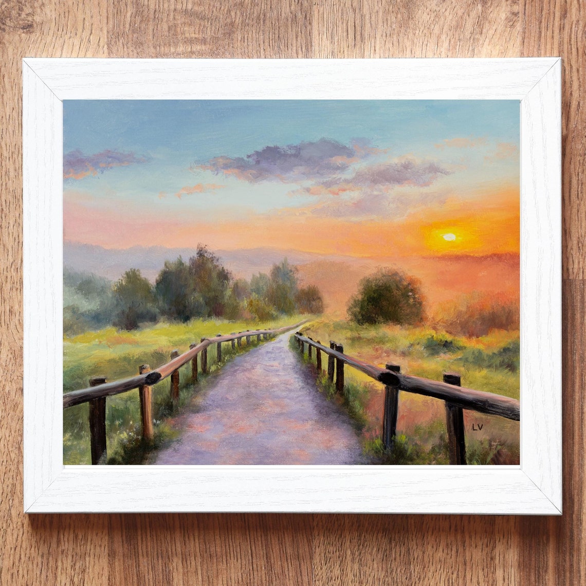 Country Path with Wooden Fences at Sunset Oil Painting Poster - Image 6