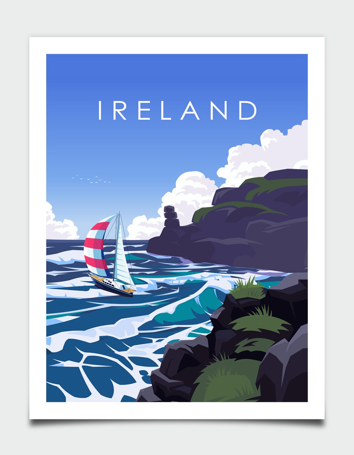 Ireland Sailing Yacht Rocky Coast Ocean Waves Nautical Wall Art - Image 4