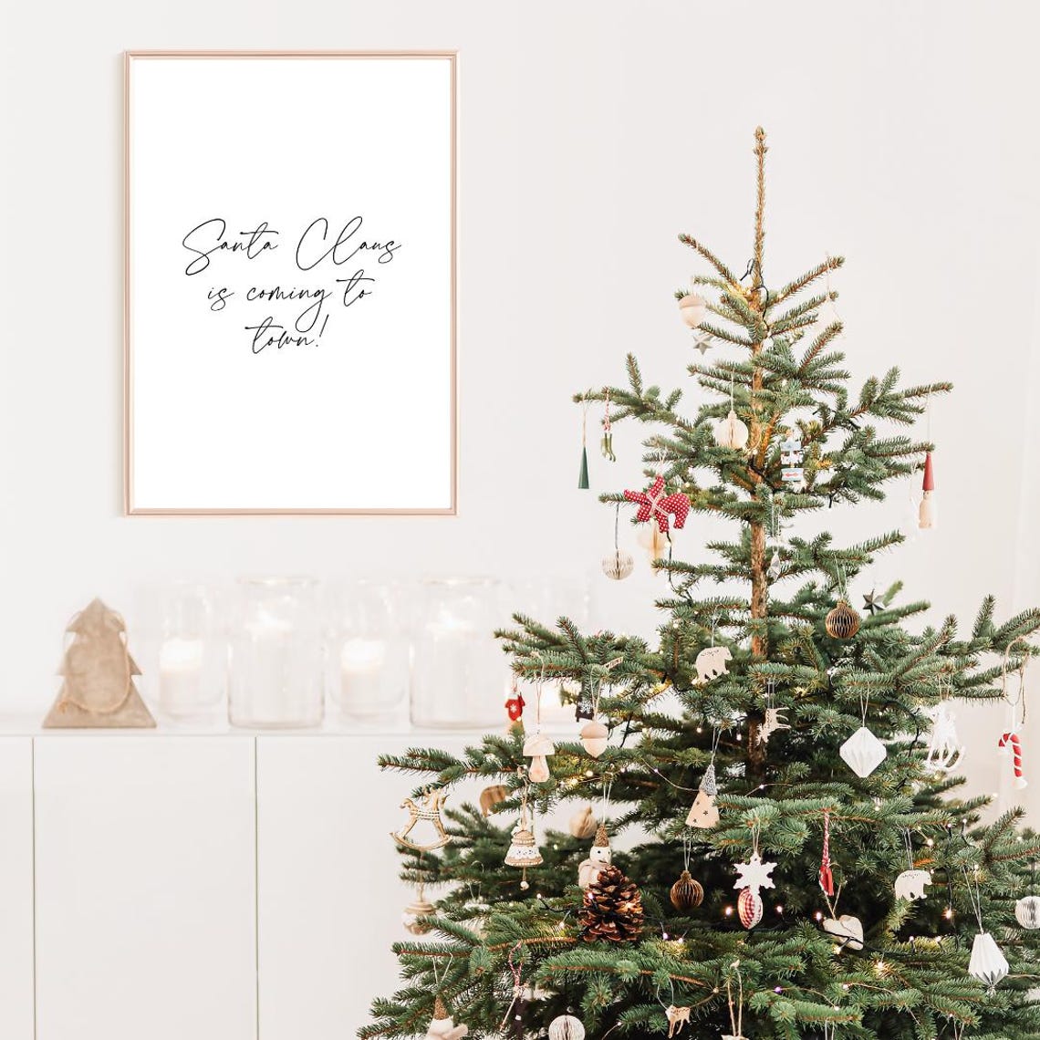 Santa Claus Is Coming To Town Christmas Quote Script Typography Poster - Image 4