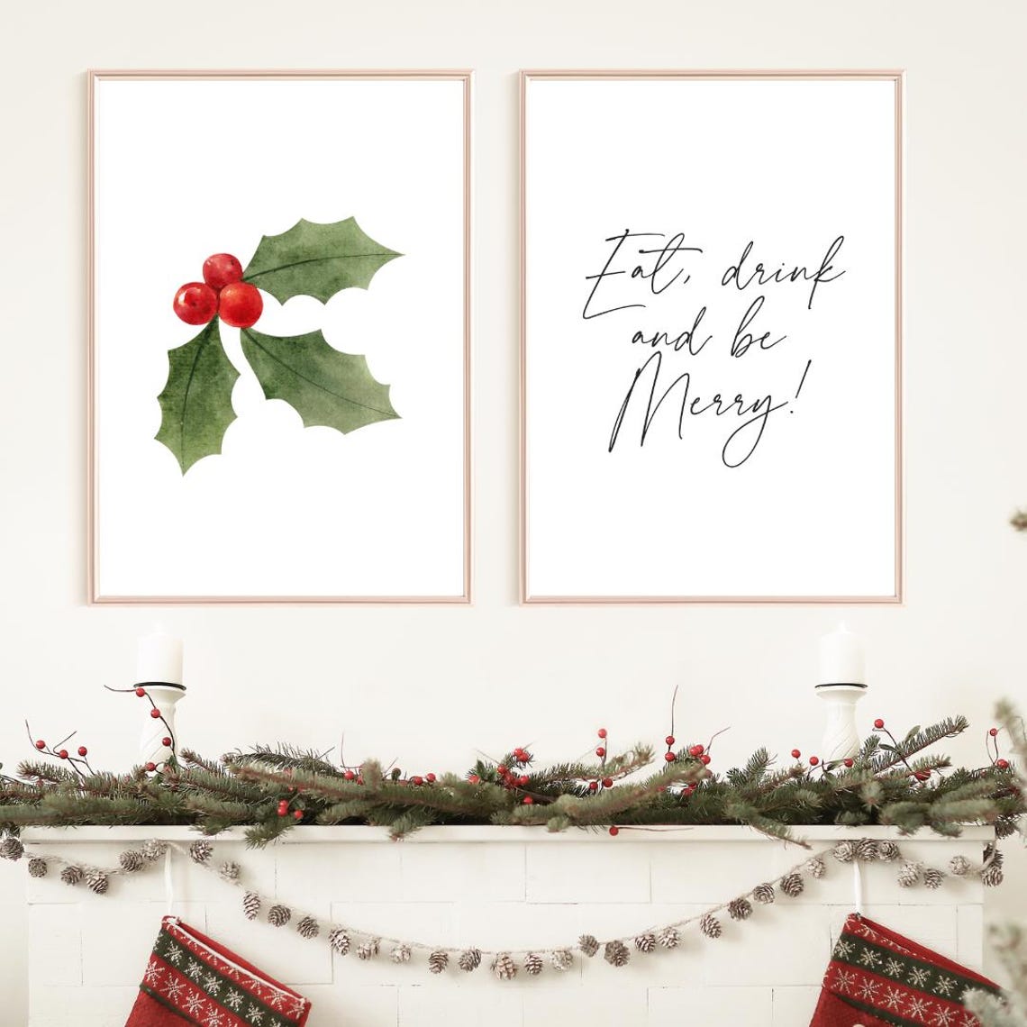 Eat Drink And Be Merry Christmas Quote Script Typography Poster - Image 2