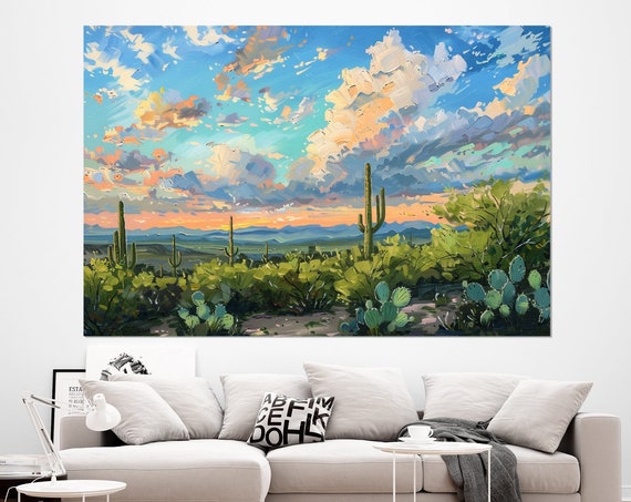 Scenic Arizona Desert Print Abstract Arizona Wall Art Sonoran Desert Oil Painting Print Nature Wall Art Framed And Ready To Hang