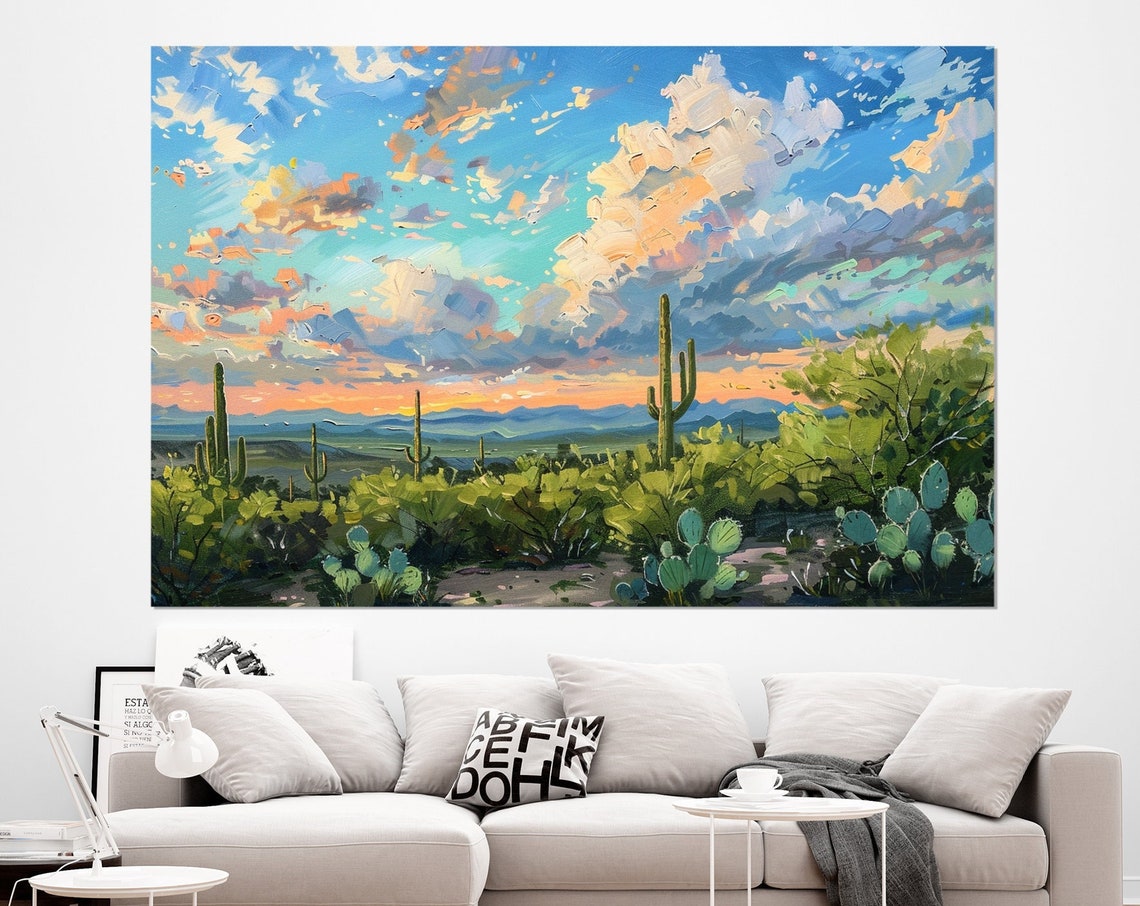 Saguaro Cactus Desert Sunset Southwest Painted Sky Vibrant Wall Poster