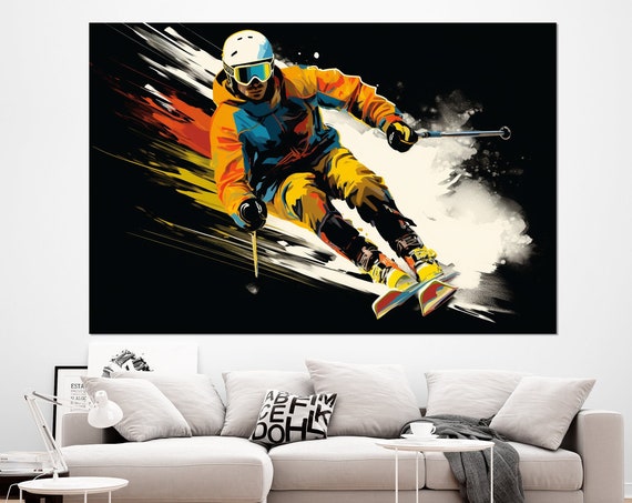 Skier Painting Print Pop Art Skiing Wall Art Skier Gift Skiing Poster Ski Resort Wall Decor Framed And Ready To Hang