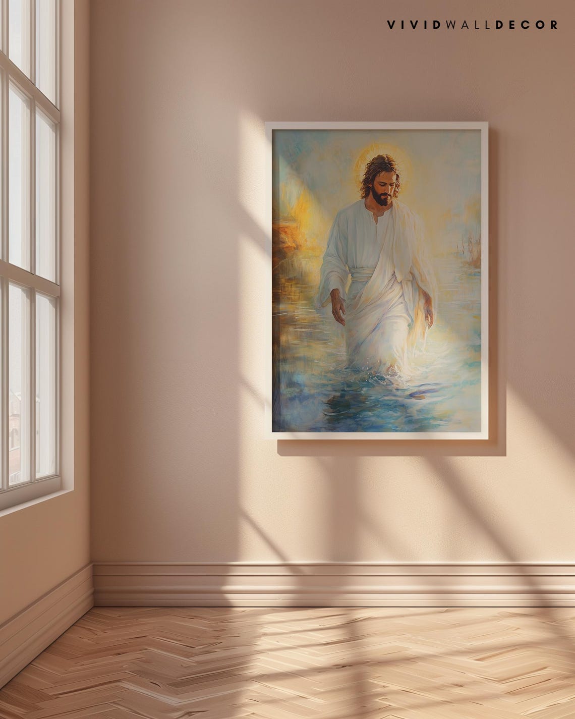 Jesus Walking on Water in Flowing White Robes Christian Art Poster - Image 4