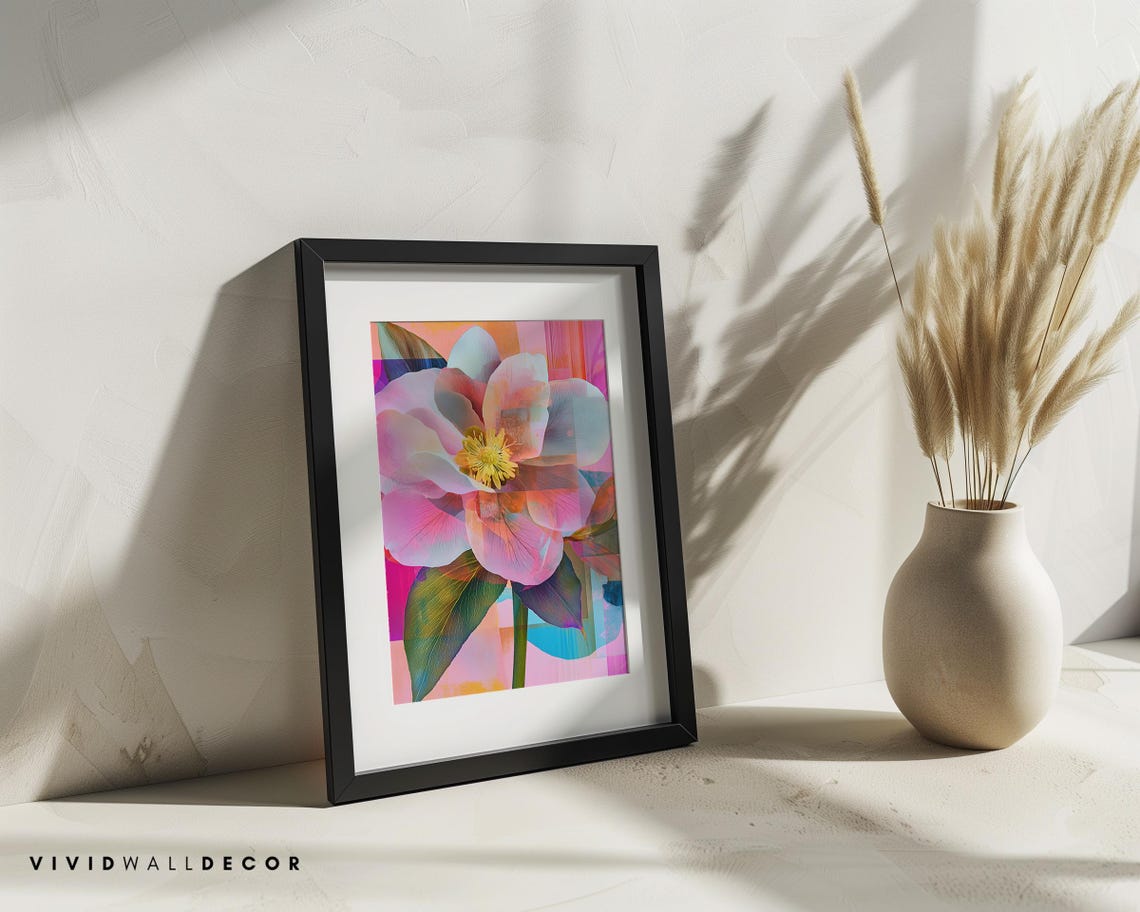Dreamy Pink Hellebore Flower Abstract Double Exposure Botanical Poster - Image 3