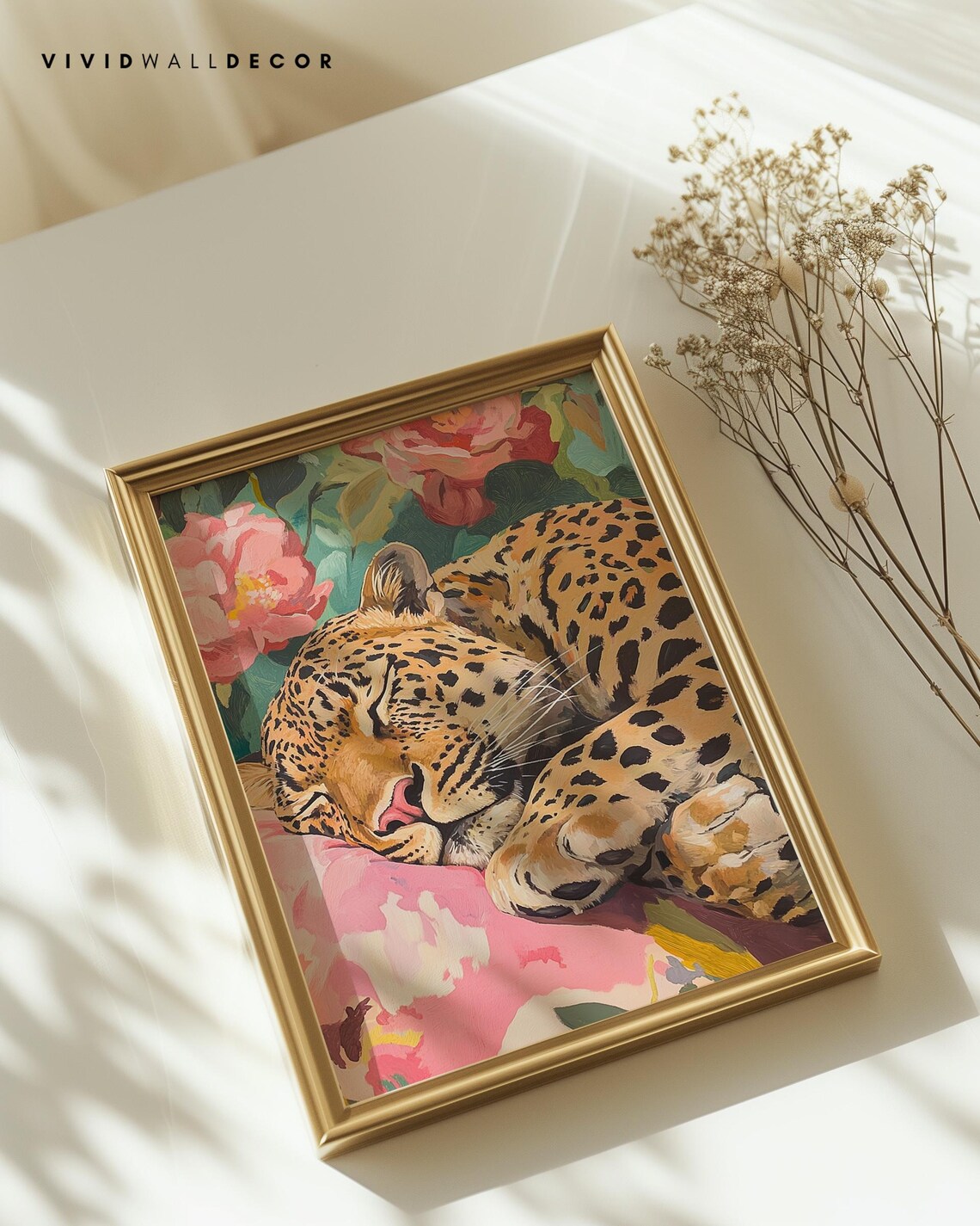 Sleeping Leopard, Maximalist Cat Wall Art Print - Image 3