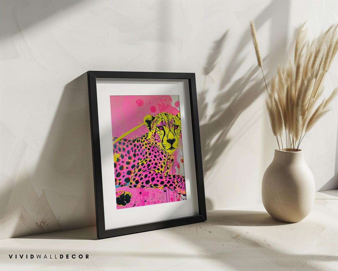 Bold Neon Pink And Yellow Cheetah Pop Art Animal Portrait Poster - Image 3