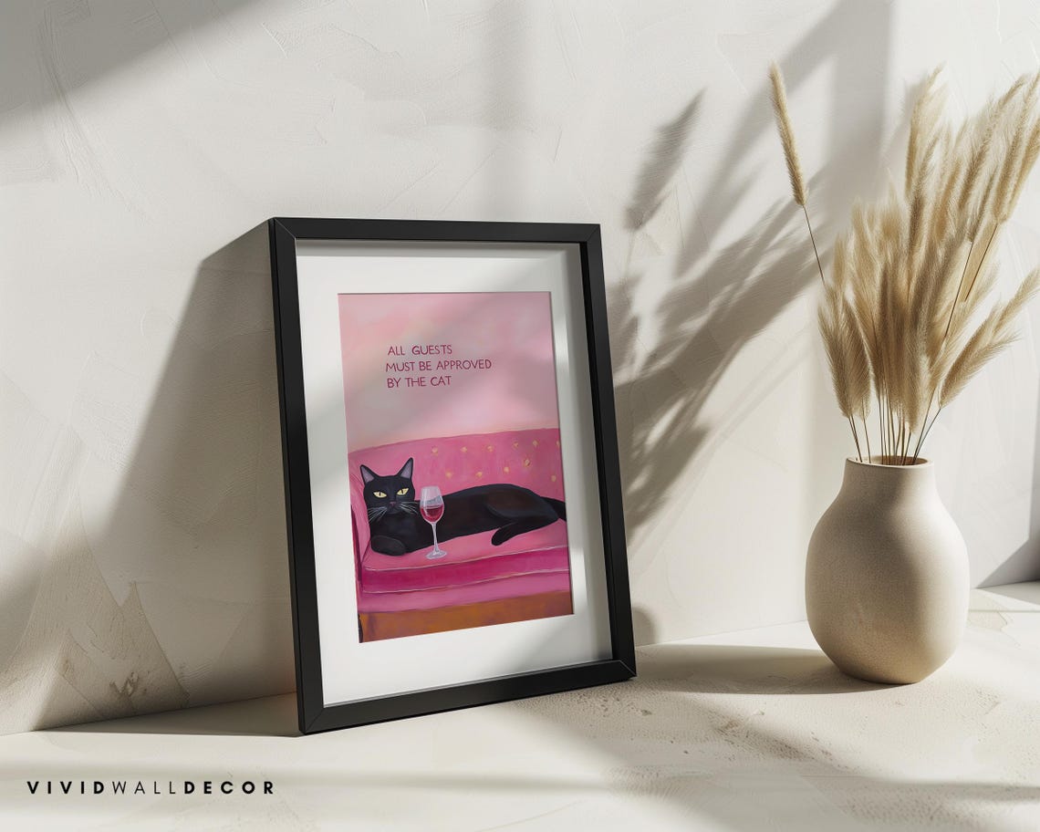All Guests Must Be Approved by the Cat Funny Pink Couch Poster - Image 2
