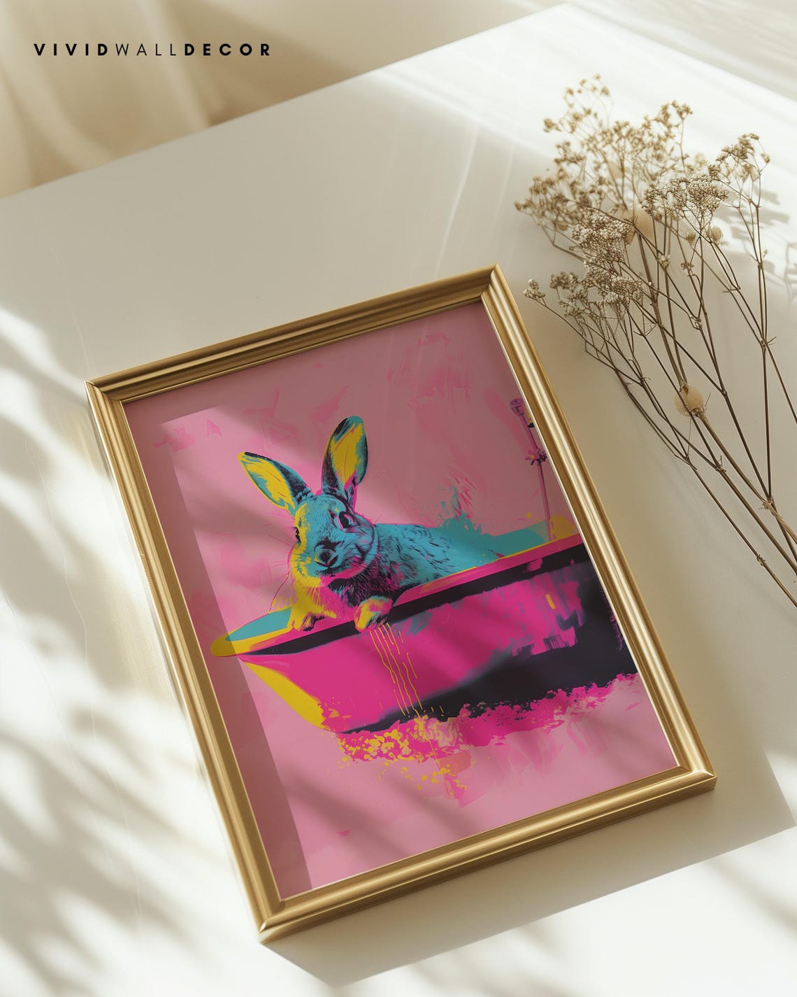 Bright Neon Bunny in Pink Bathtub Vibrant Pop Art Animal Poster - Image 4