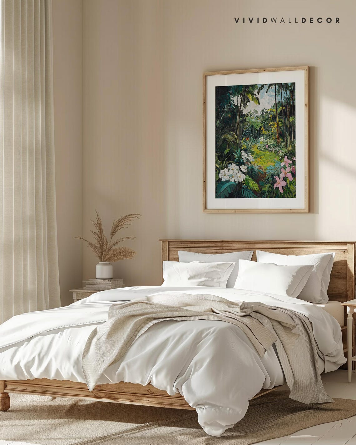 Lush Jungle Garden With White and Pink Tropical Flowers Poster - Image 3