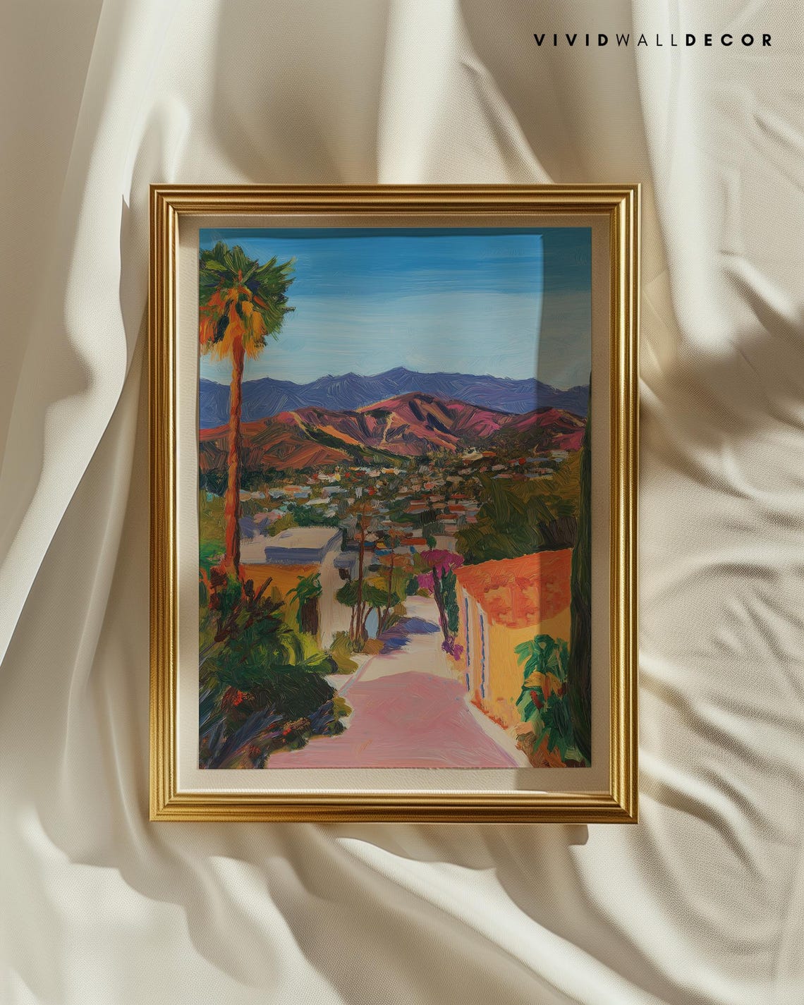 Los Angeles Cityscape with Palm Tree and Hills Sunny Art Poster - Image 2