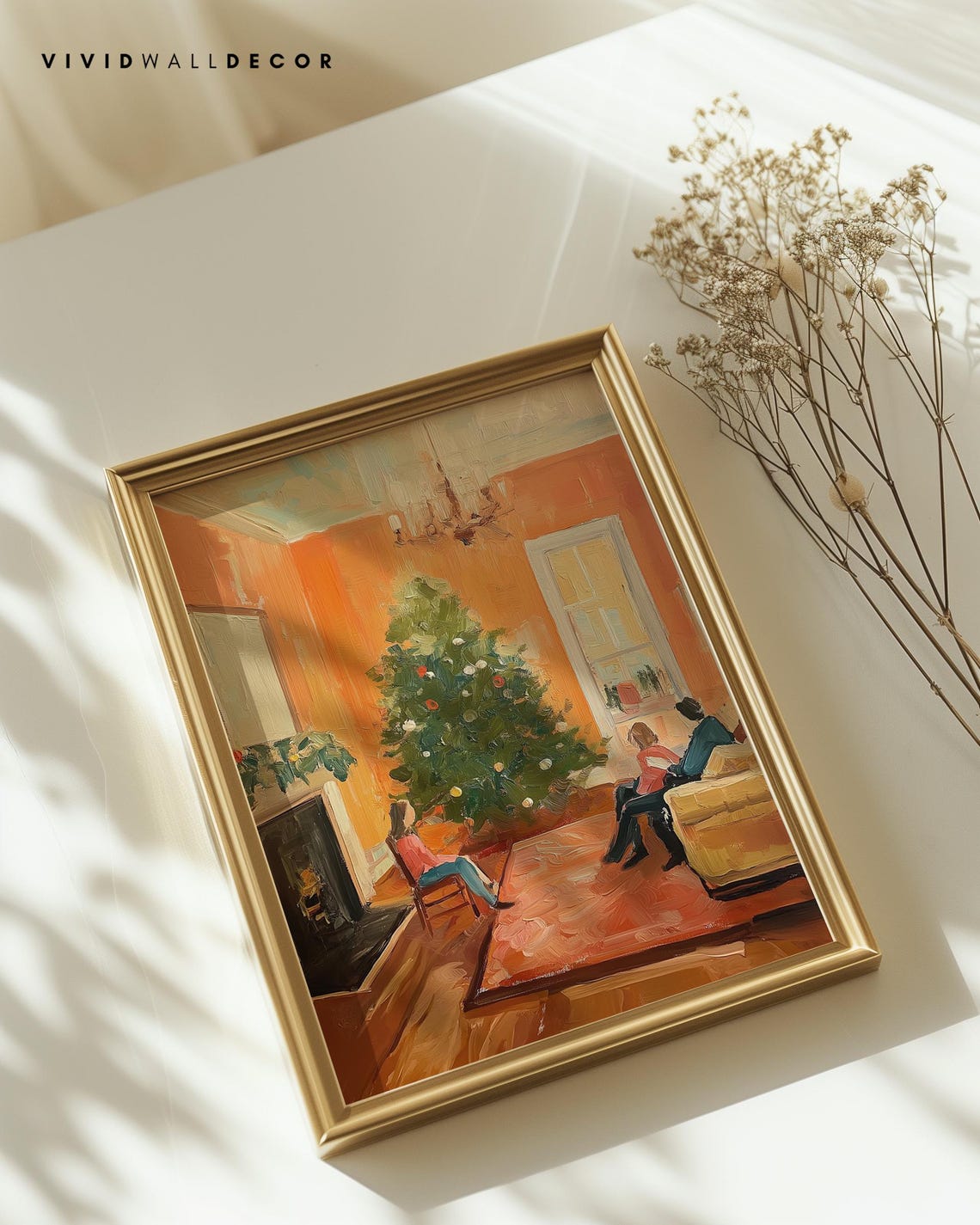 Family Gathered Around Christmas Tree In Warm Living Room Poster - Image 2