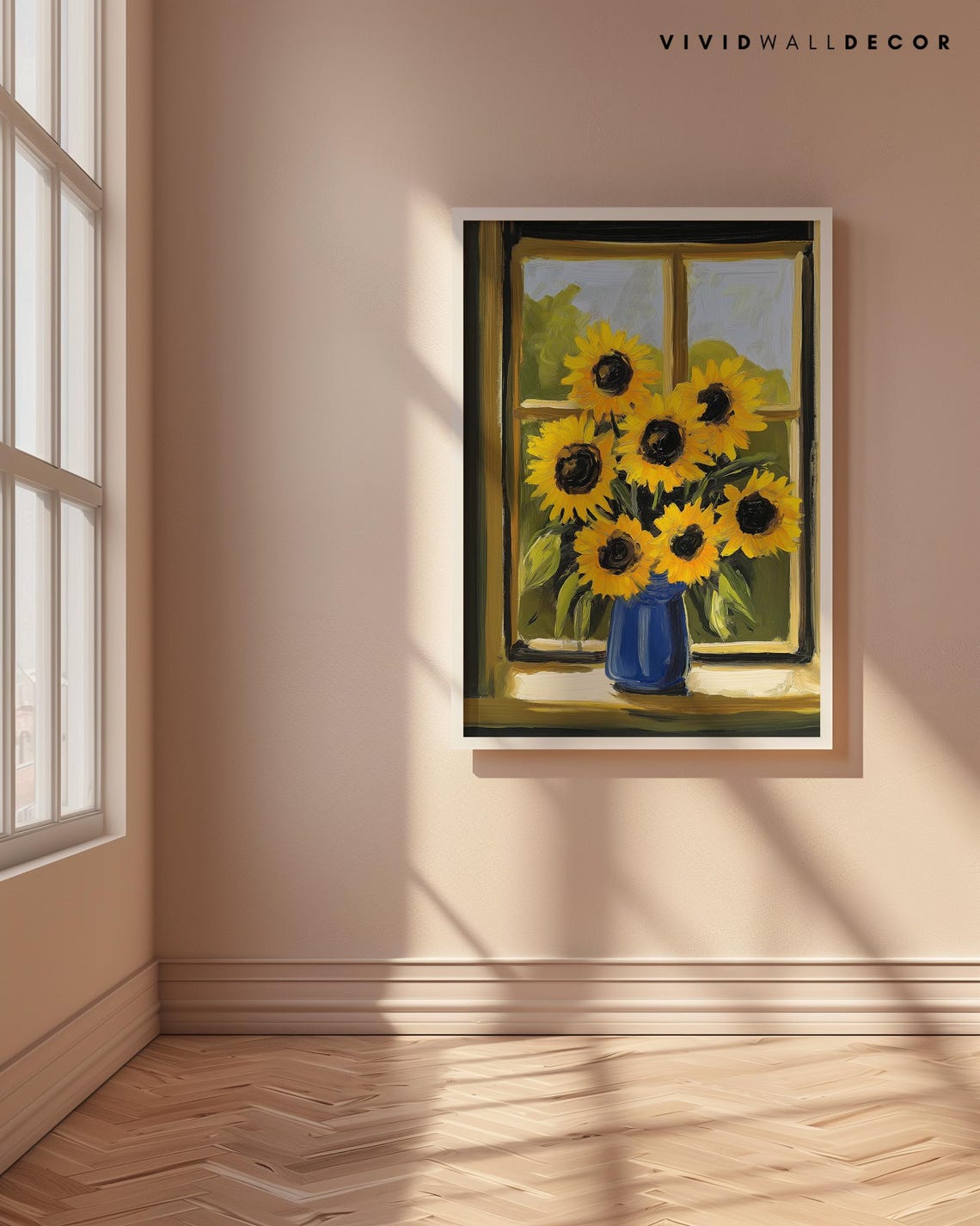 Sunflowers in Blue Vase by Dark Window Bold Floral Art Poster - Image 4