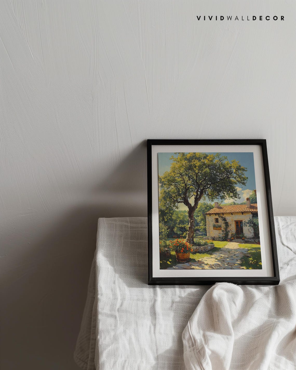 Rustic Stone Cottage with Ancient Oak Tree Summer Garden Poster - Image 3