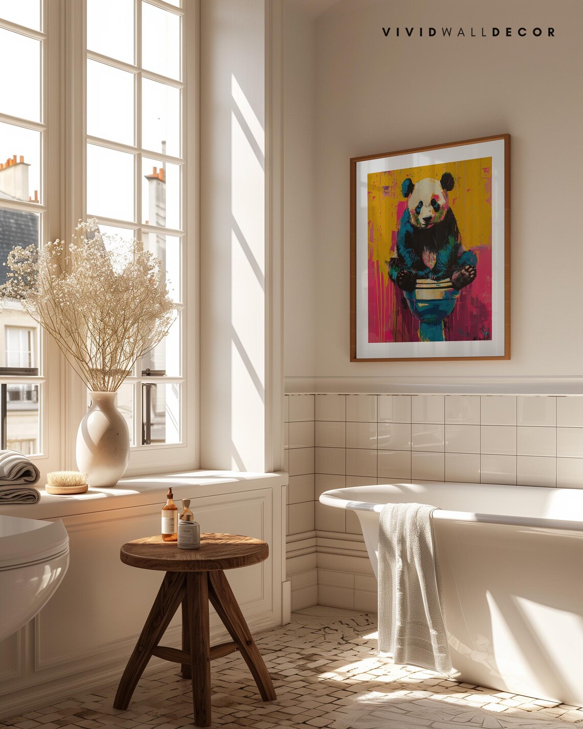 Bright Colorful Panda Sitting on a Toilet Quirky Pop Art Poster - Image 3