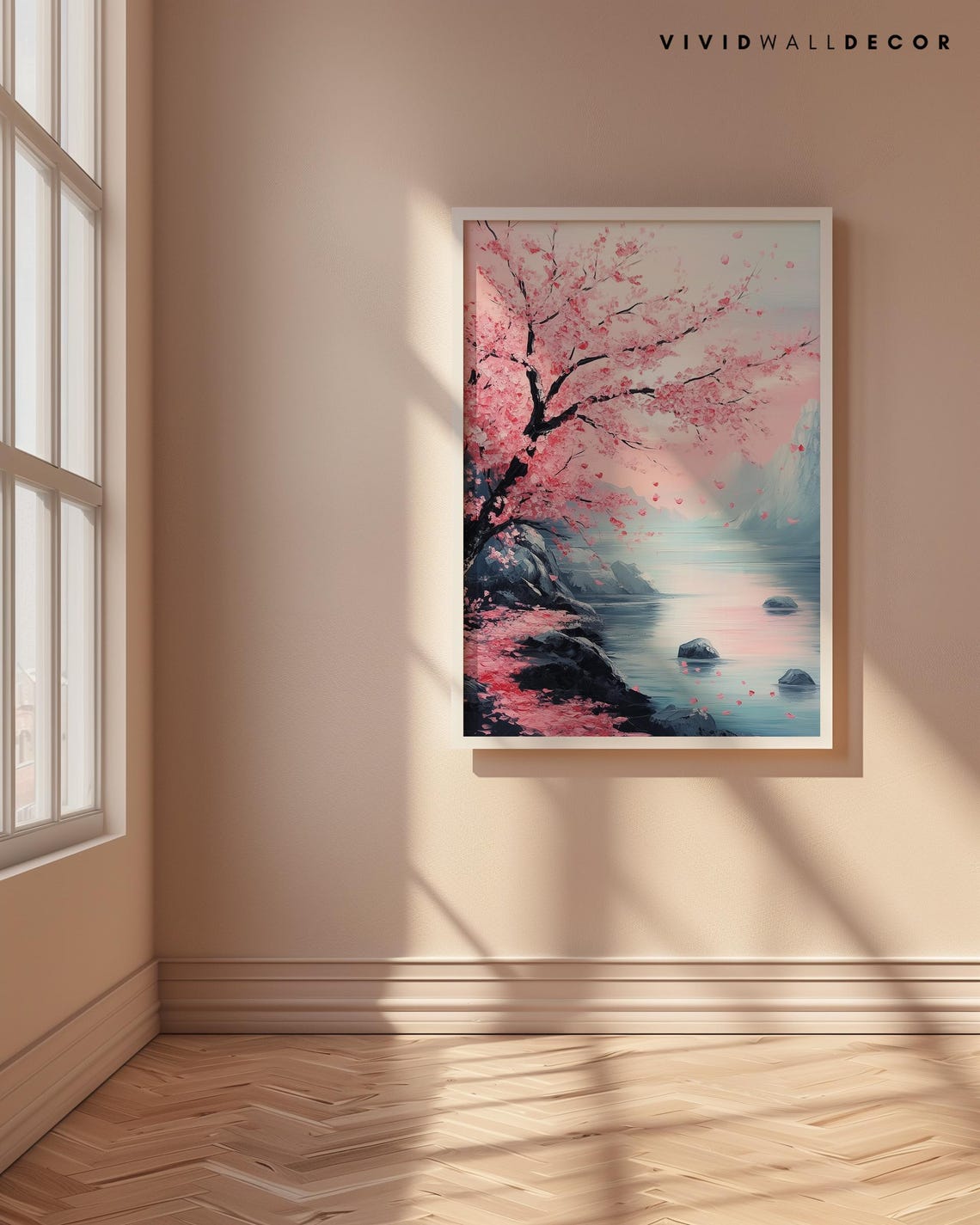 Pink Cherry Blossom Over Misty Lake Japanese Landscape Poster - Image 4