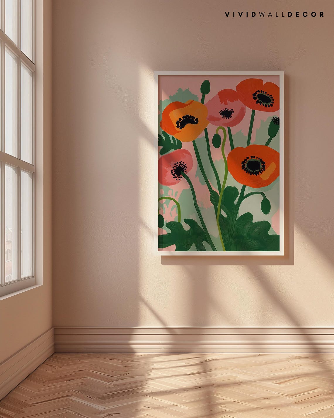 Bold Orange Poppies Sage Green Modern Floral Botanical Poster - Image 4
