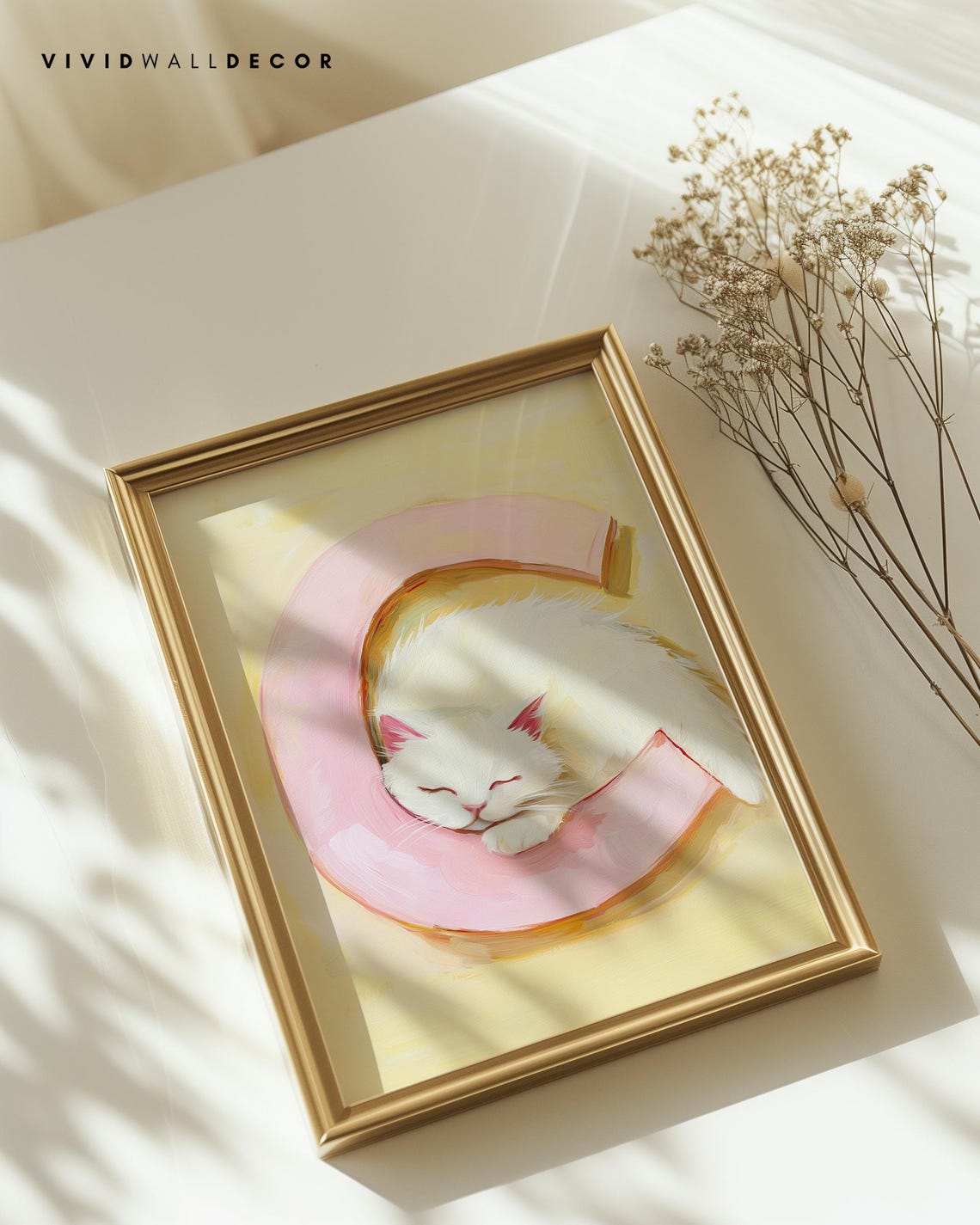 Sleeping White Cat Letter C Pastel Nursery Art Poster for Kids Room - Image 3