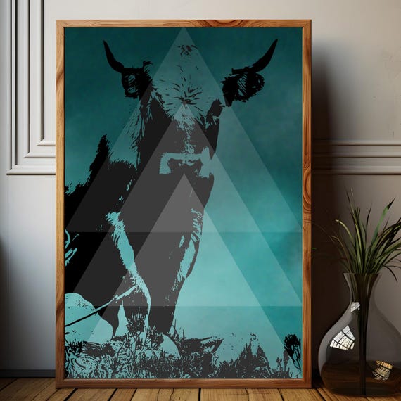 Bull Wall Art Poster Modern Farmhouse Animal Print With Geometric Design Country Home Decor Rustic Western Poster Nordic Boho Artwork