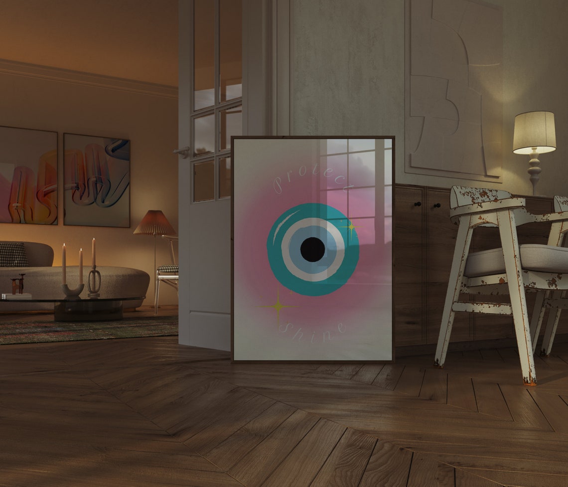 Evil Eye Protect Shine Pink Aura Nazar Turkish Amulet Poster - Image 2