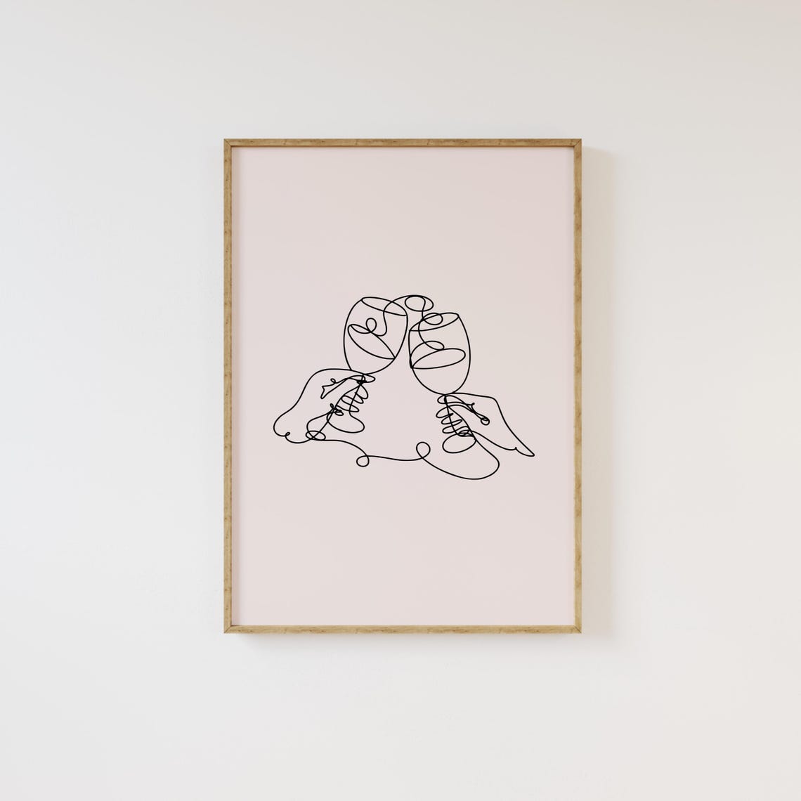 Wine Glasses Cheers Single Line Drawing Minimalist Bar Cart Wall Art