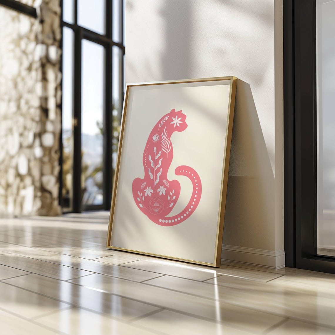 Pink Leopard Botanical Floral Silhouette Preppy Wild Cat Print - Image 2