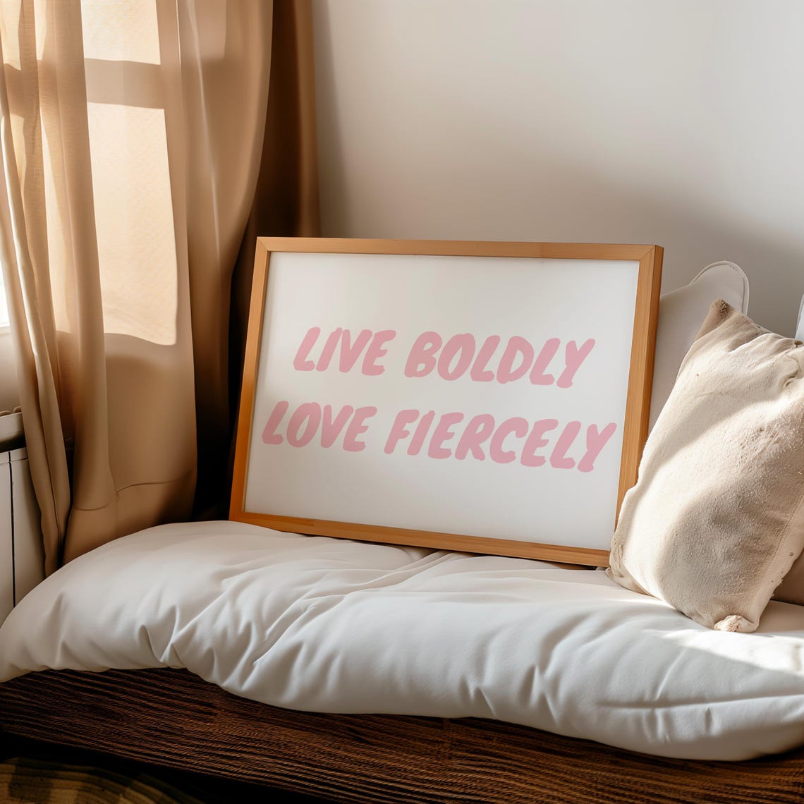 Live Boldly Love Fiercely Pink Retro Script Horizontal Poster