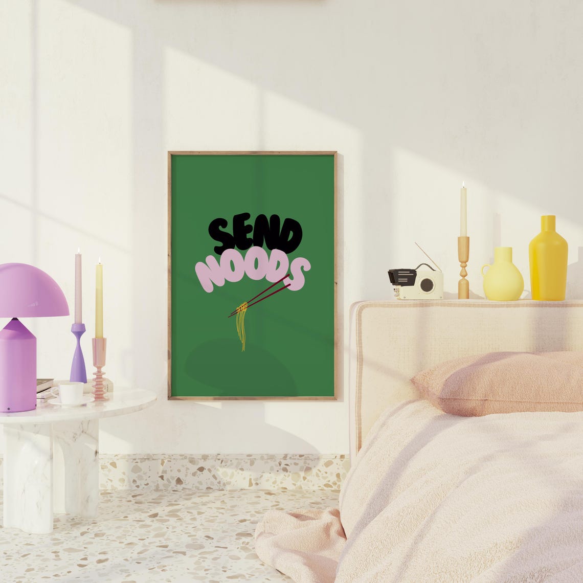 Send Noods Green Retro Noodle Bubble Letters Print Gift Decor - Image 2