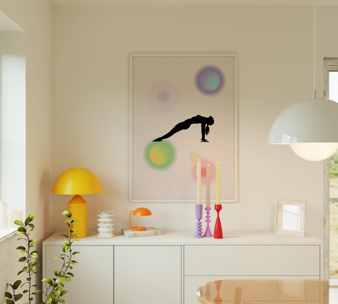 Yoga Plank Silhouette Pastel Aura Circles Mindful Studio Poster - Image 2