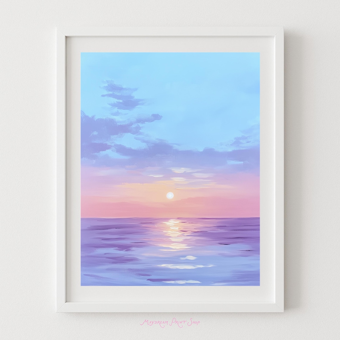Ocean Sunset Art, Pastel Sky Watercolor Poster