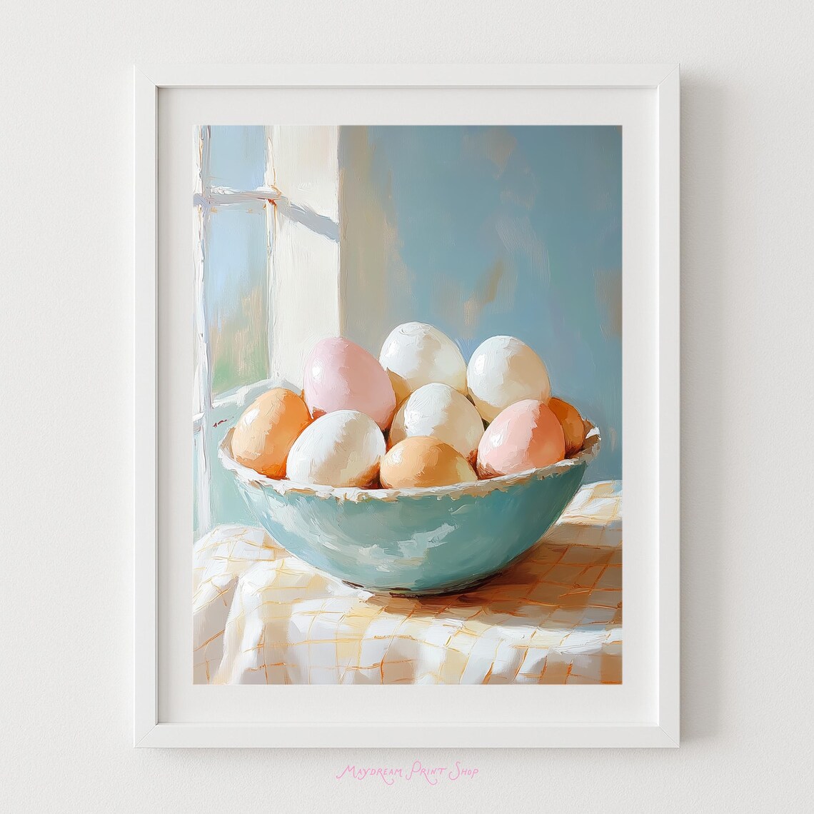 Pastel Eggs In Blue Bowl Farmhouse Kitchen Still Life Art Poster
