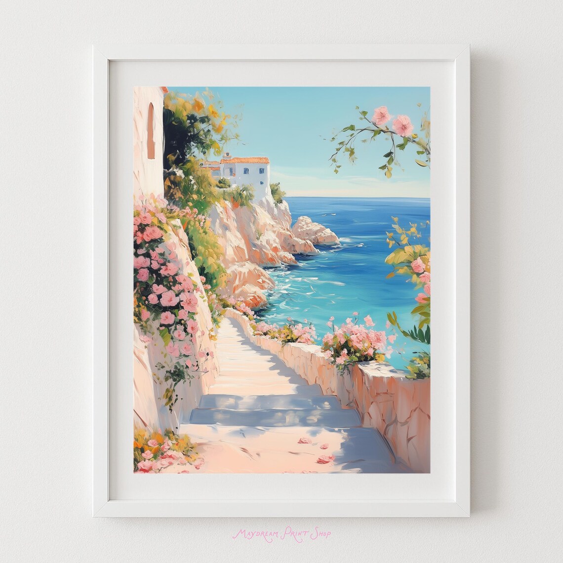 Coastal Pathway Art Print, Mediterranean Travel Decor