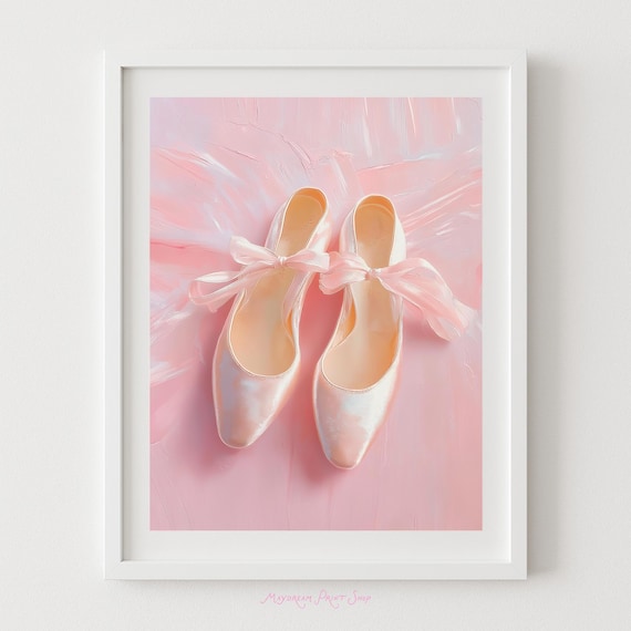 Pink Satin Ballet Flats Ribbons Ballerina Nursery Art Poster
