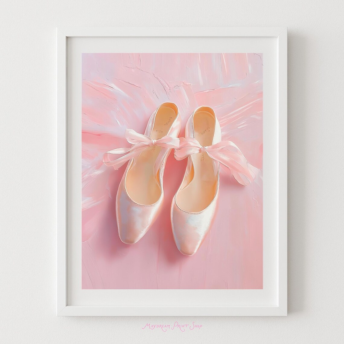 Pink Satin Ballet Flats Ribbons Ballerina Nursery Art Poster