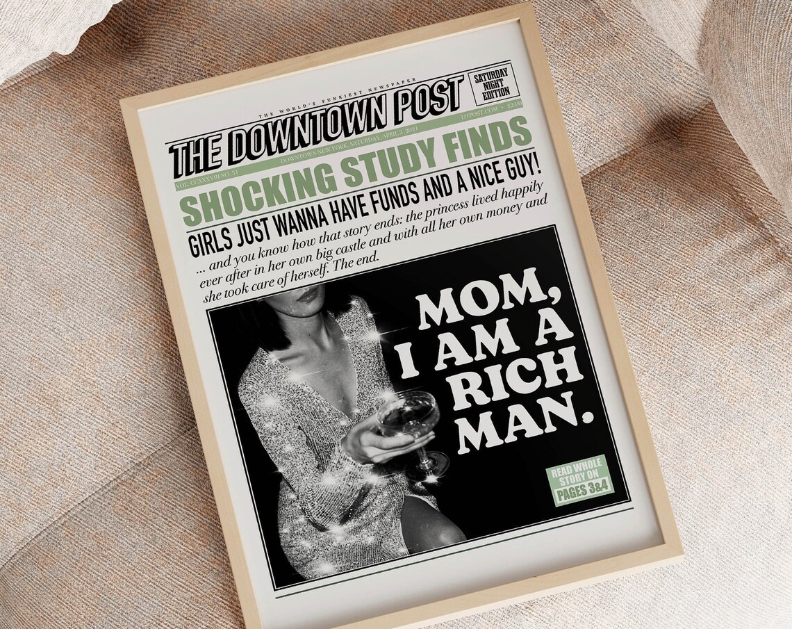 Sage Green Newspaper Quote Art Print, Trendy Decor